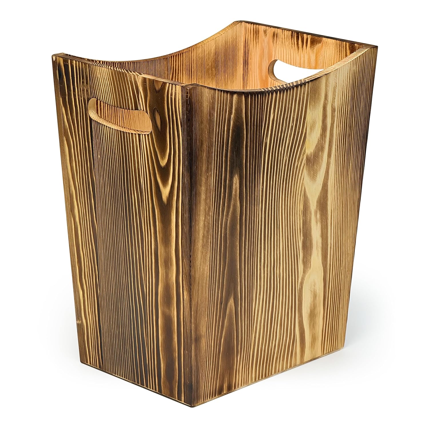 Soddeph Wood Trash Can with Handles, Open Top Wooden Wastebasket for Bathroom or Office, Modern Decorative Natural Garbage Bin (Wood Tone, 2 Gallon)