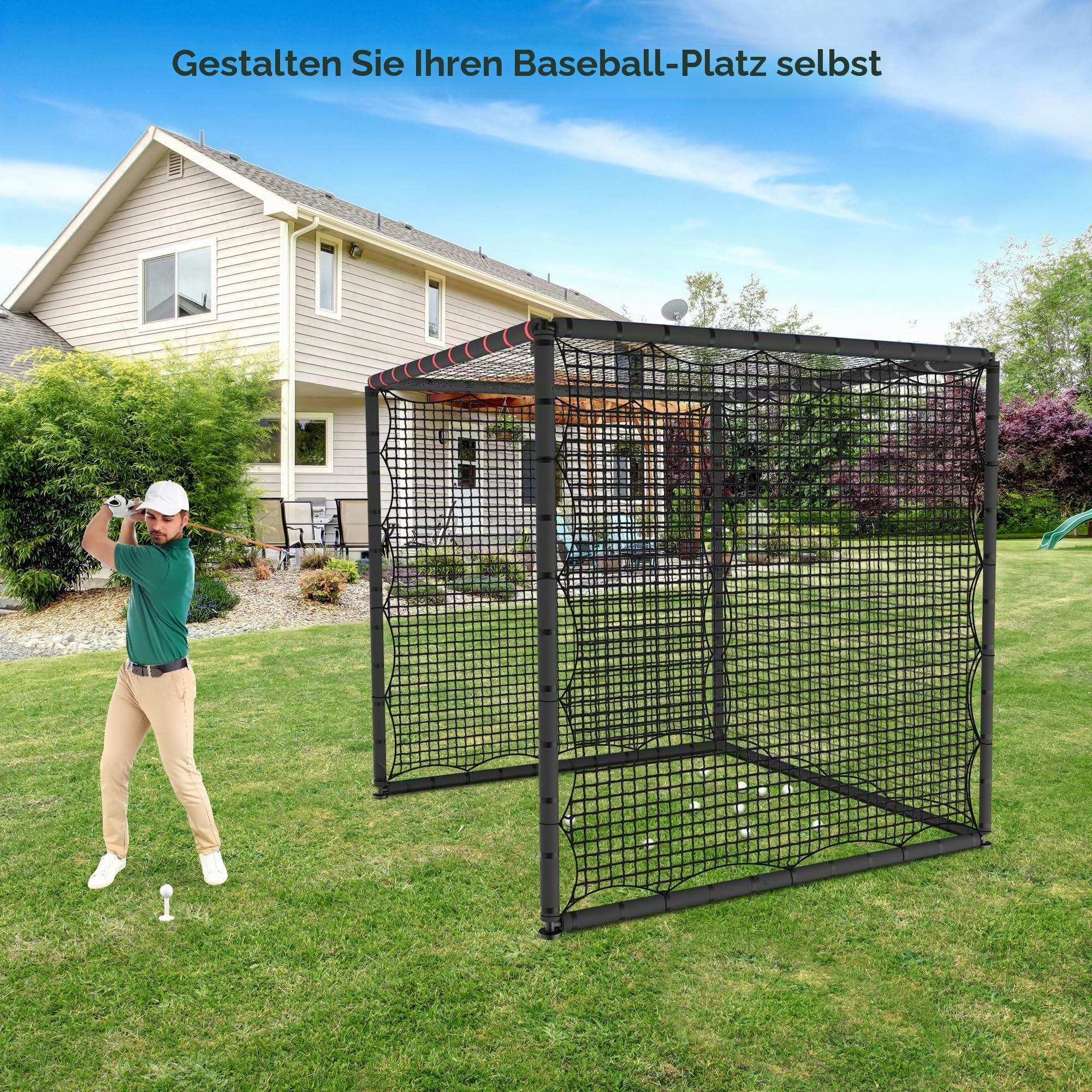 ORIENTOOLS Golf Übungszaunnetz 3mx3m/3mx4.5m/3mx6m, Polyester Golf-Übungsnetz Tragbares Golfnetz für Drinnen und Draußen, verstellbares Schutznetz mit Seil und Schnalle für Garten, und Innenbereich