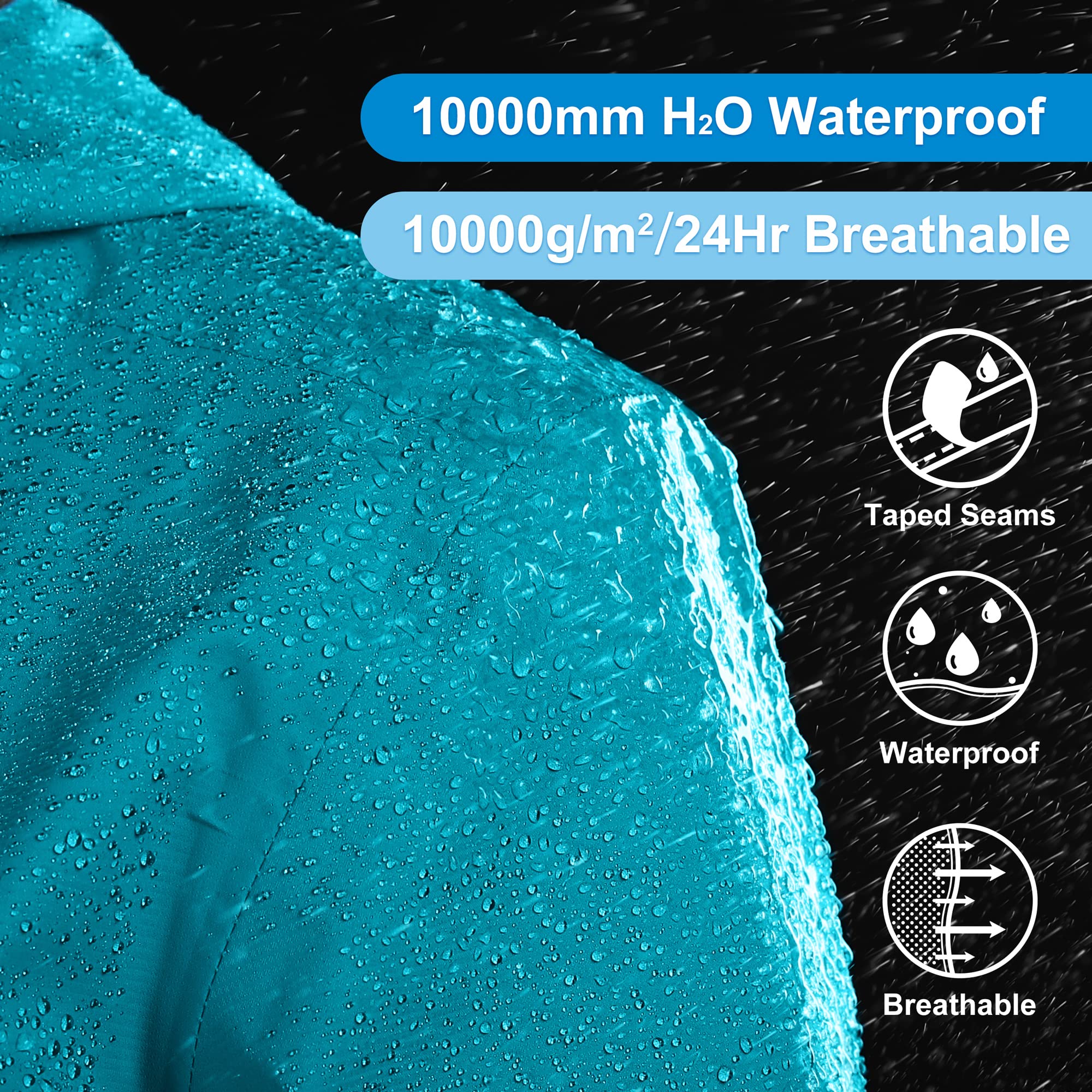 33,000ft Chaqueta impermeable para mujer, chaqueta de entretiempo transpirable, chaqueta ligera con capucha, cortavientos para senderismo, viajes, ciclismo, azul verde, 46
