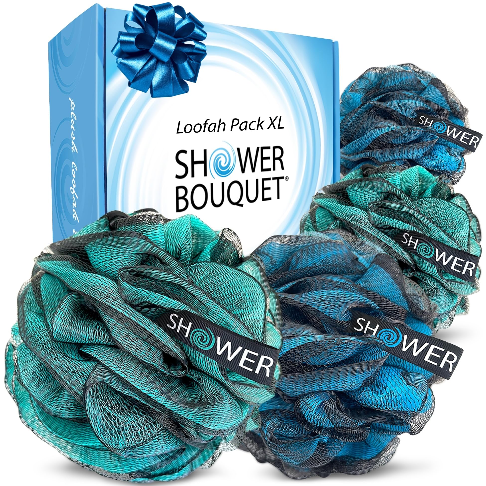 XL Shower Bouquet Loofah - Charcoal & Color 4-Pack -9 XL Shower Bouquet Loofah - Charcoal & Color 4-Pack -9