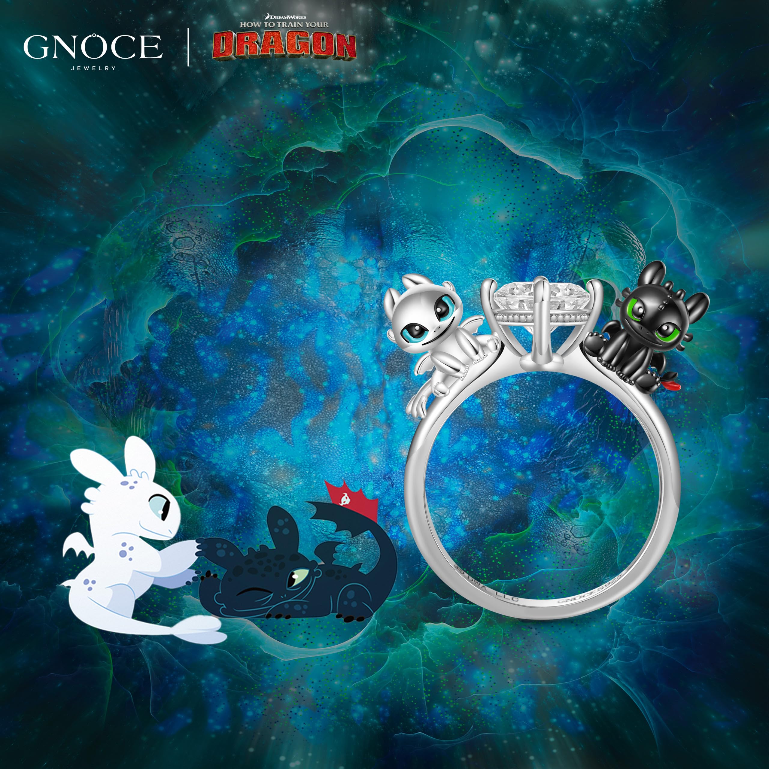 GNOCE How to Train Your Dragon Bague Krokmou & Furie Éclair En Argent Sterling Bijoux Cadeau pour Femmes Filles Fille