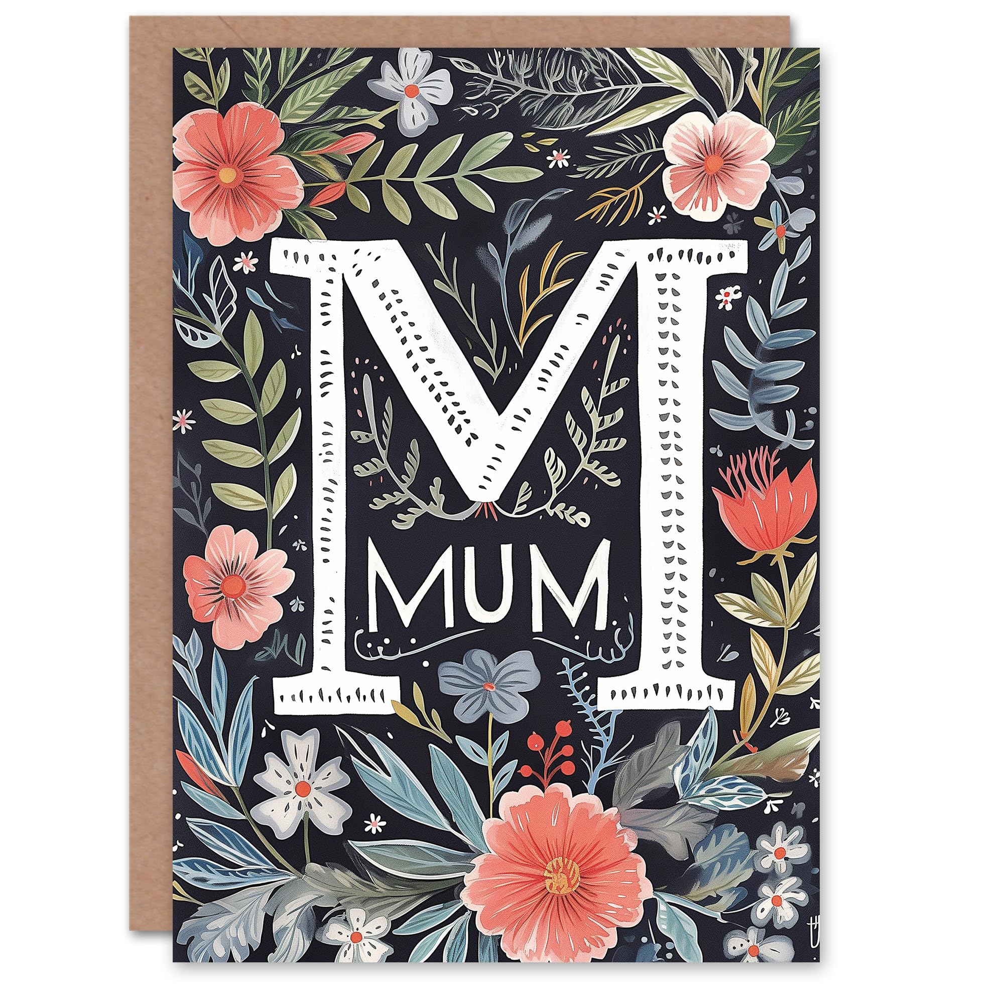 Artery8 Mother's Day Greeting Card Dark Boho Floral Pattern For Mum