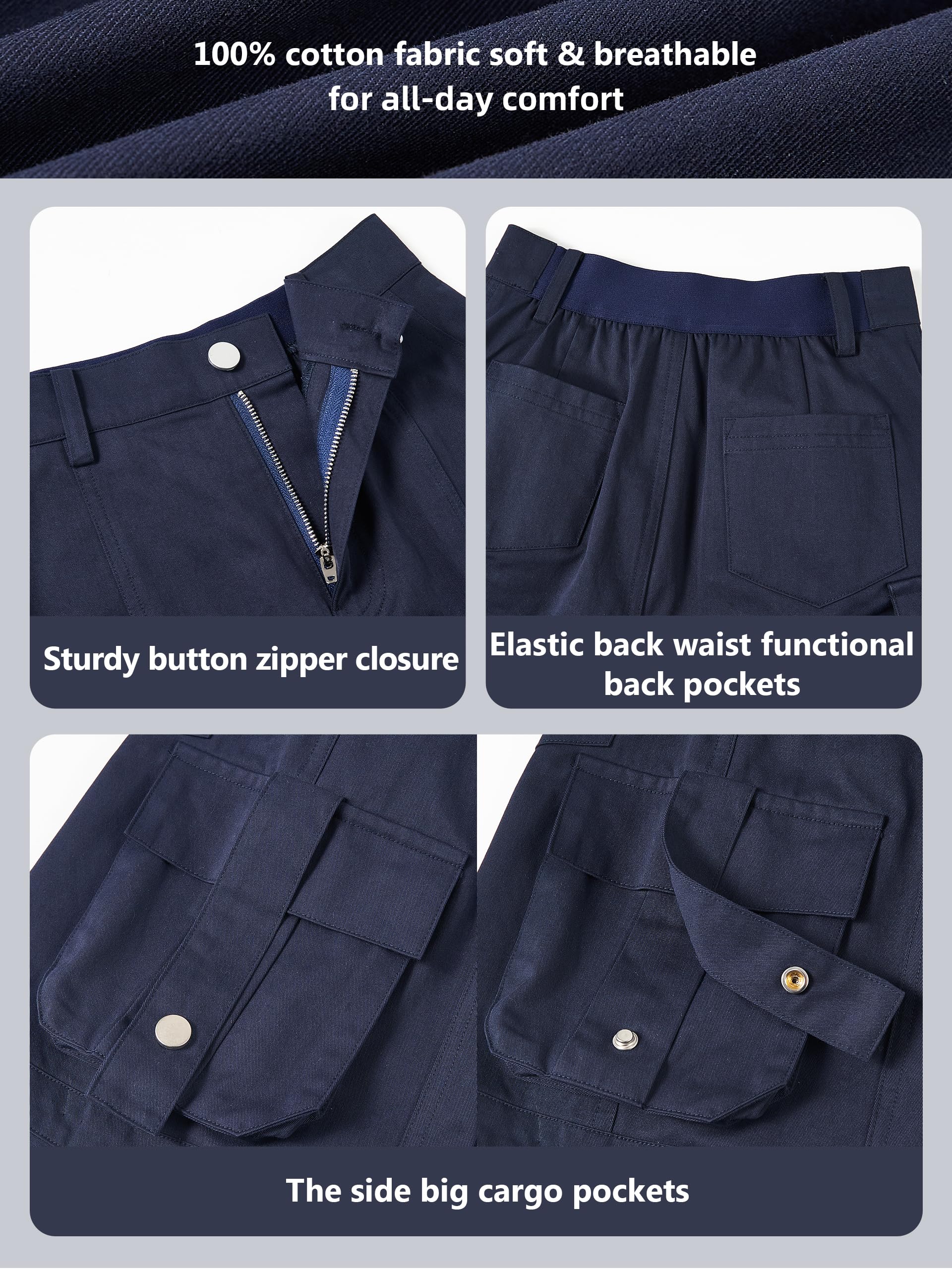 Rolanko Shorts Cargo pour Fille, Coton Léger avec Taille Semi Élastique Shorts d'uniforme D'été