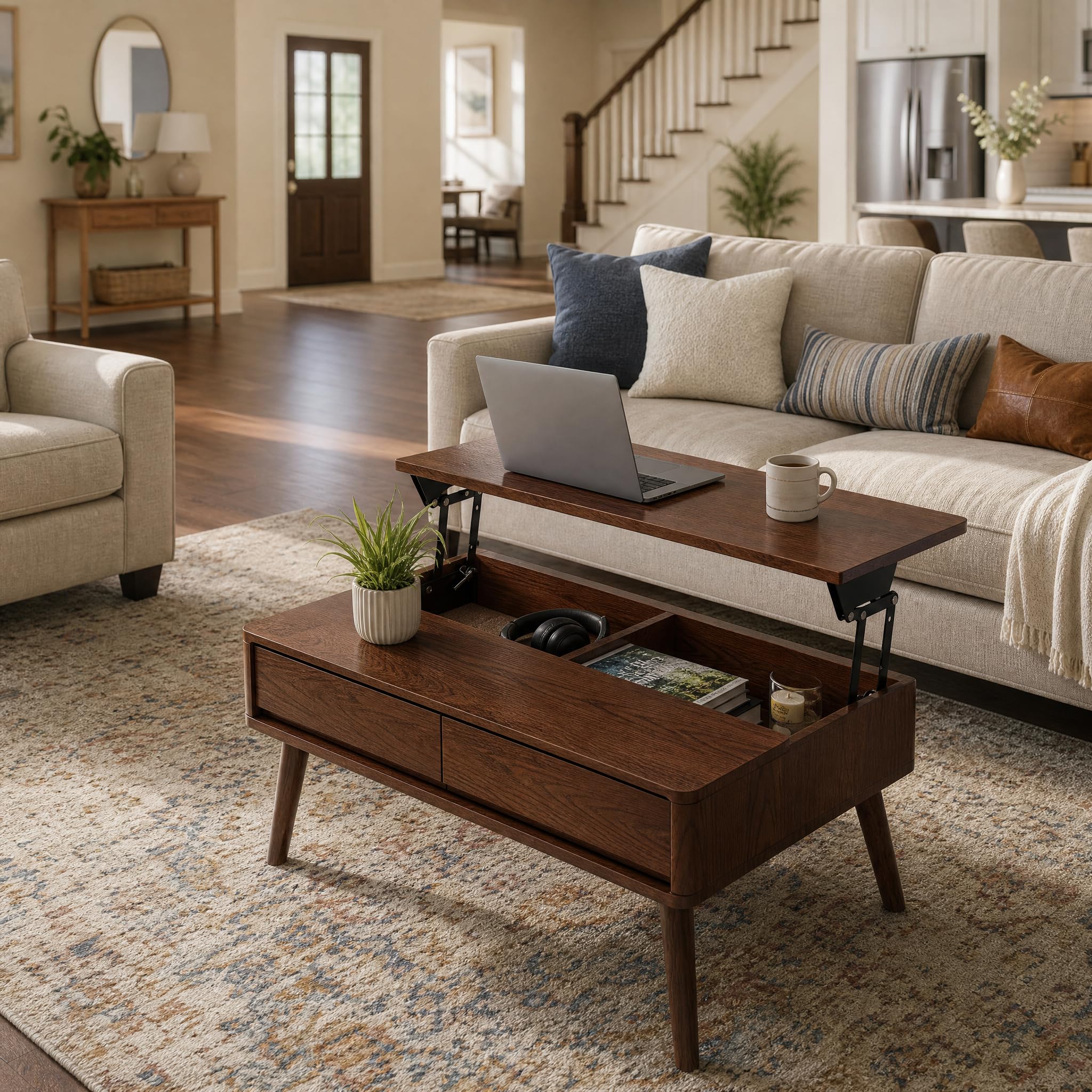 Vadisun Solid Oak Wood Lift Top Coffee Table