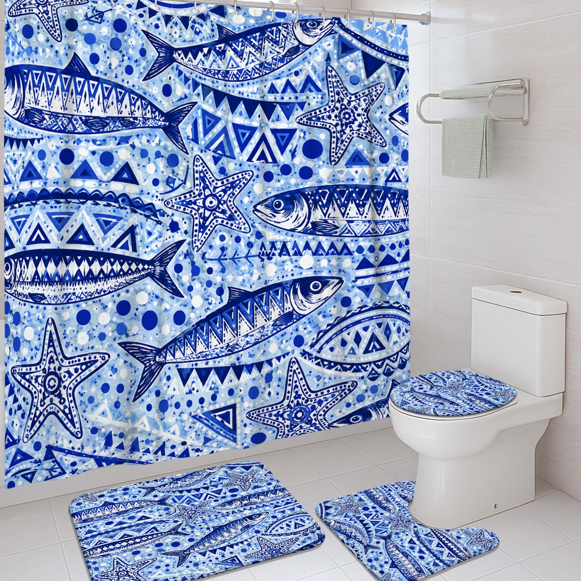 Rideau de douche en polyester de qualité supérieure au design côtier bleu