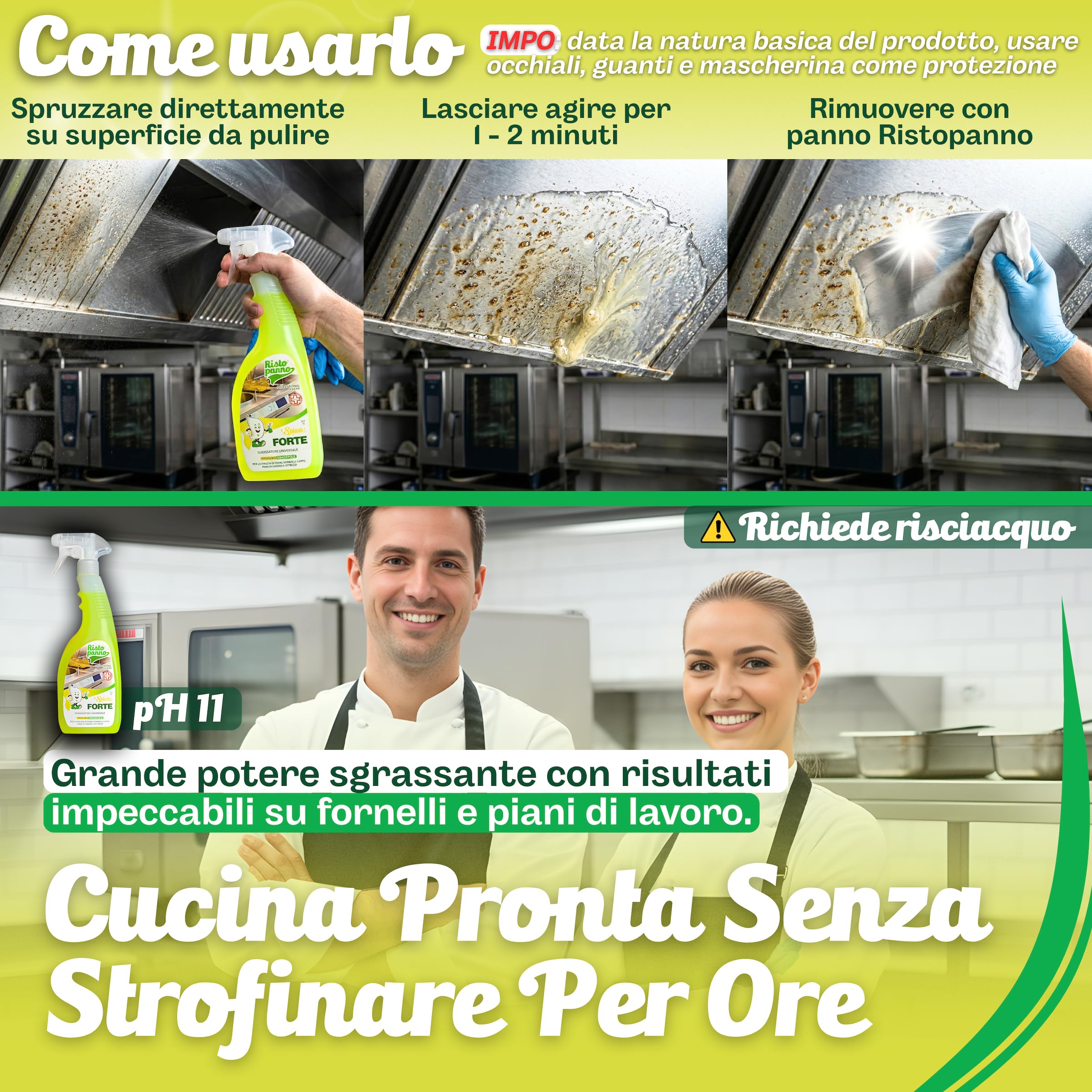 RISTOPANNO 1 x 750ml Sgrassatore Universale Professionale – Pronto all’Uso – Spray Multiuso Superfici Olio e Grasso – per Acciaio, Plastica, Cappe e Fornelli - Prodotti Pulizia - SPLASH FORTE