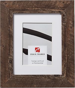 Craig Frames American Barn, 5 x 7 Inch Faux Barnwood Picture Frame Matted to Display a 4 x 6 Inch Photo, Brown