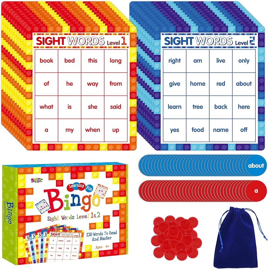 amazon-com-sight-word-bingo-game-120-sight-words-learn-to-read-level-1-level-2-bingo-board-game-dolch-s-fry-s-words-lists-for-kindergarten-and-preschool-kids-4-8-perfect-for