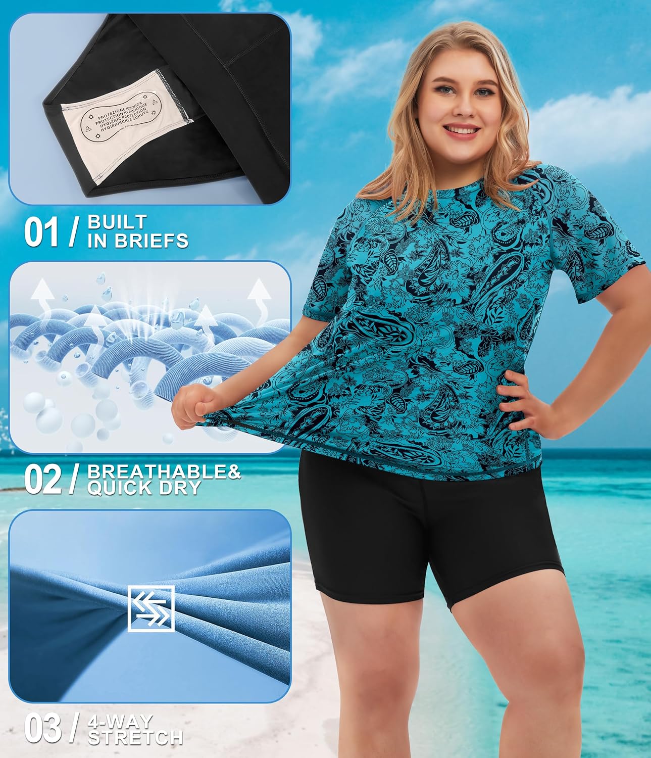 COOTRY Womens 2 Piece Plus Size Rash Guard Swimwear Short Sleeve Swimsuits Bathing Suit Swim Shirt and Shorts UPF 50+ - Image 4