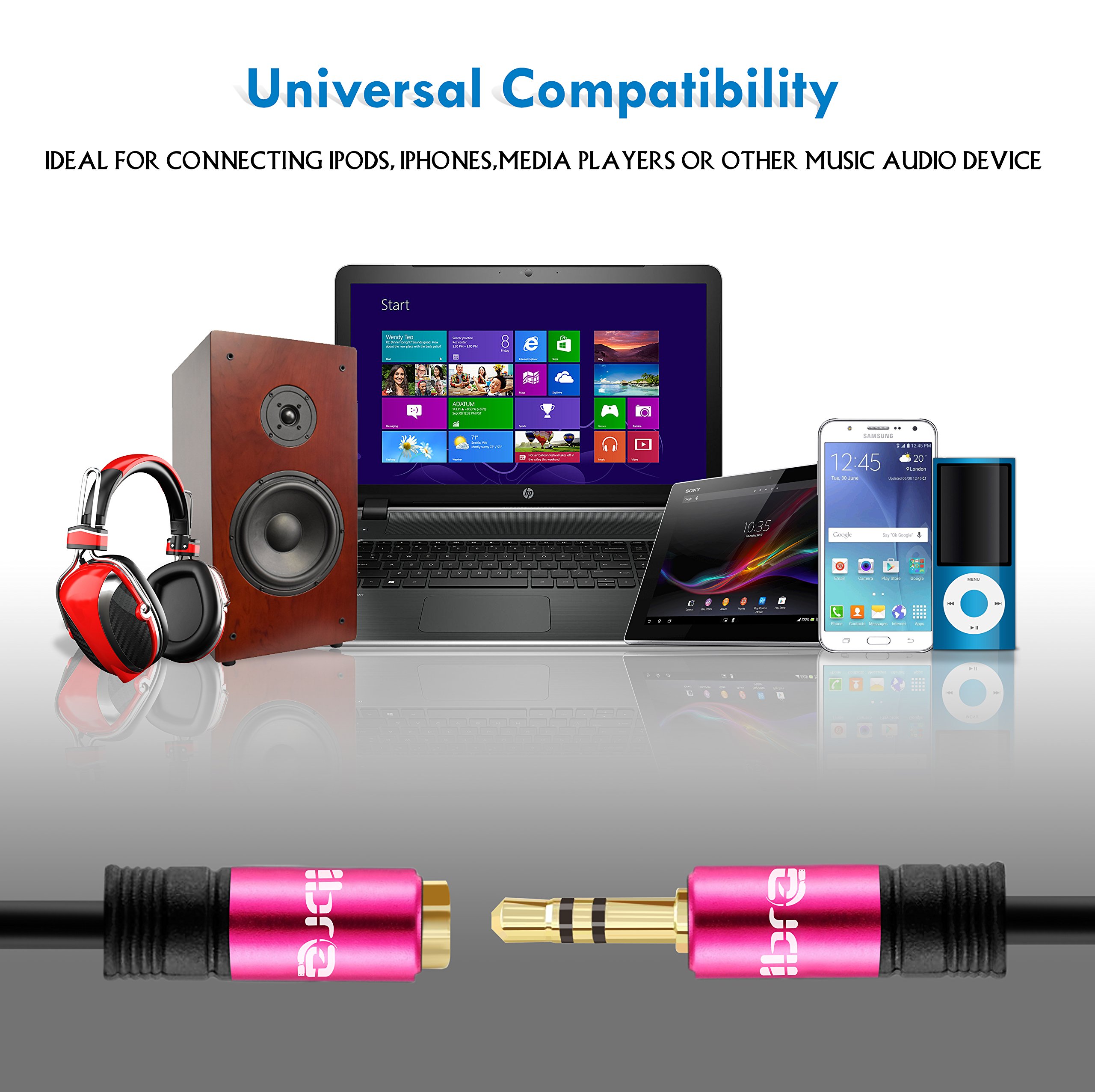 IBRA® 2m Stereo Jack Extension Cable 3.5mm Male > 3.5mm Female - Pink — view 5