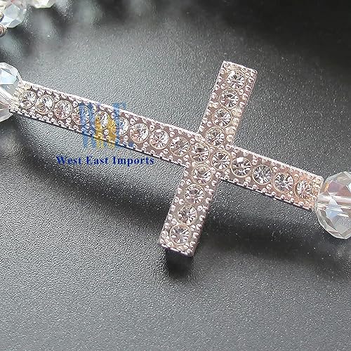 Miniatura 7 de Pulsera de cristal transparente para bautizo, 12 unidades, diseño de cruz de diamantes de imitación laterales, recuerdo de primera comunión,