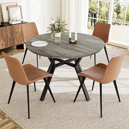 Miniatura 25 de Juego de mesa de comedor redonda extensible para 6 personas, mesa de cocina extensible de 43.3 a 59.1 pulgadas con 6 sillas tapizadas, ahorro de