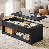 Homiflex 35'' Lift Top Coffee Table with Hidden Compartment, Open Shelf & Curved Design - Converts to Office or Dining Table, Black