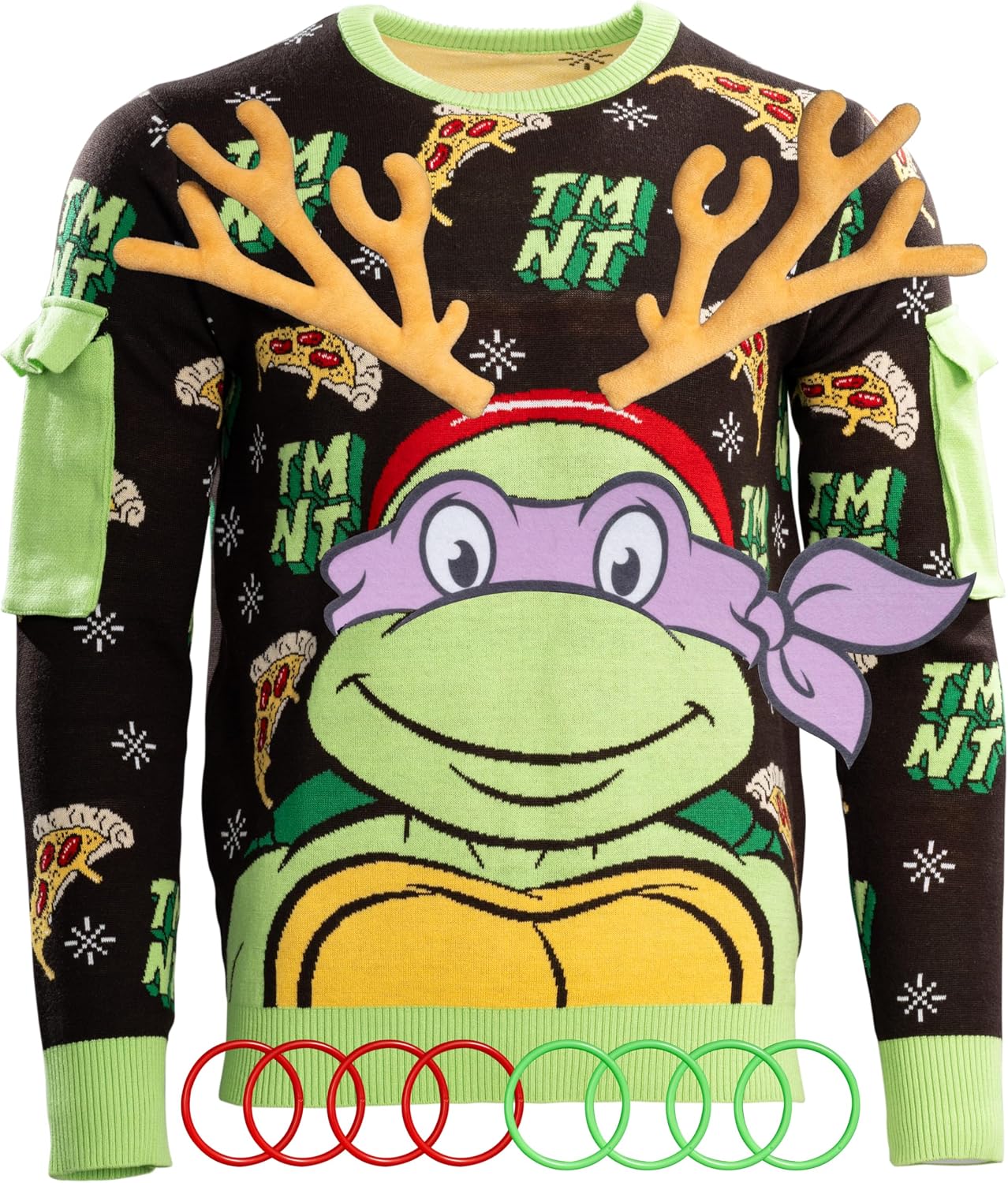 UglyChristmasSweater Teenage Mutant Ninja Turtles Ring Toss with 3D Reindeer Antlers