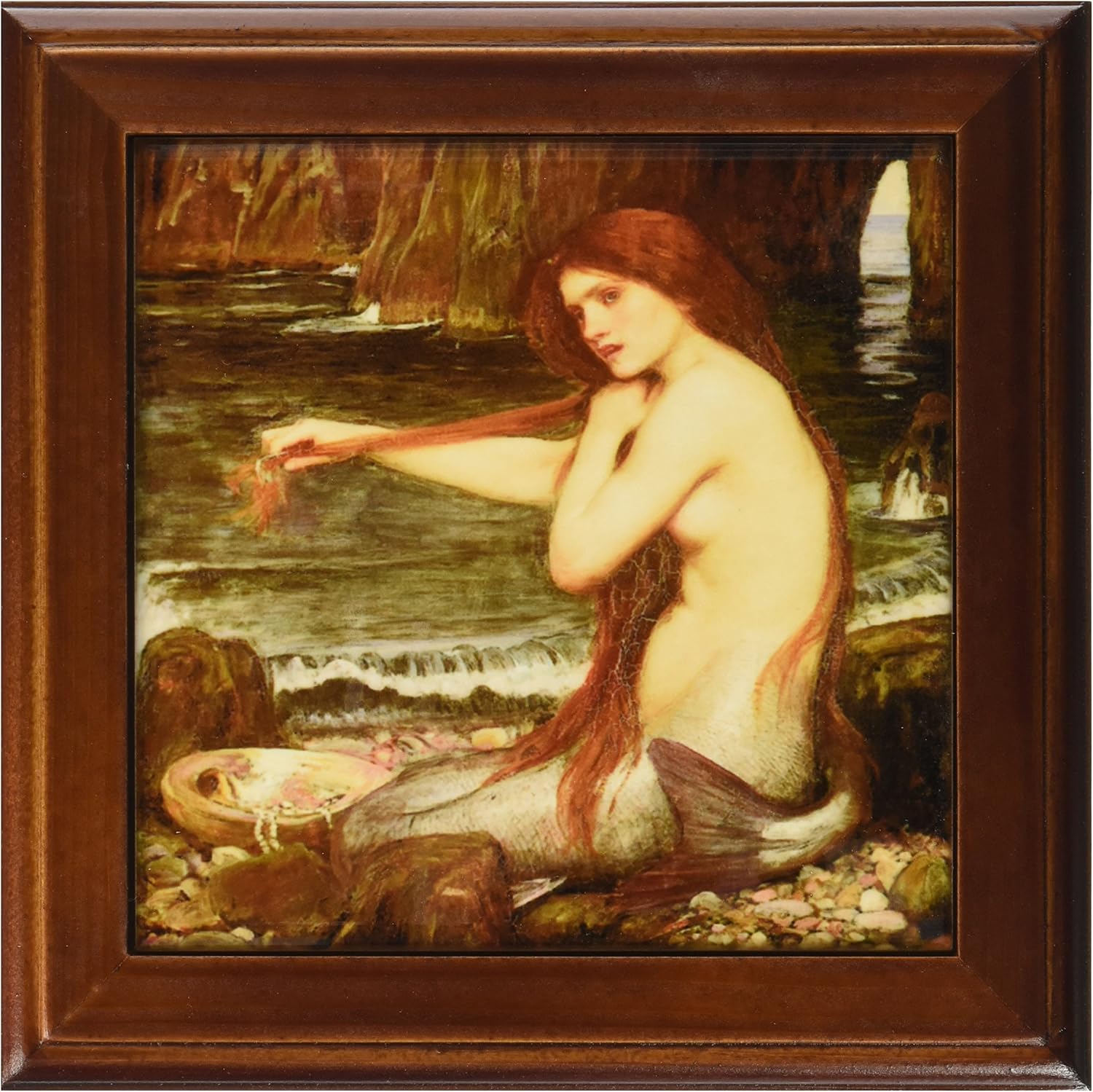 3dRose A Mermaid by John William Waterhouse 8x8 Framed Tile