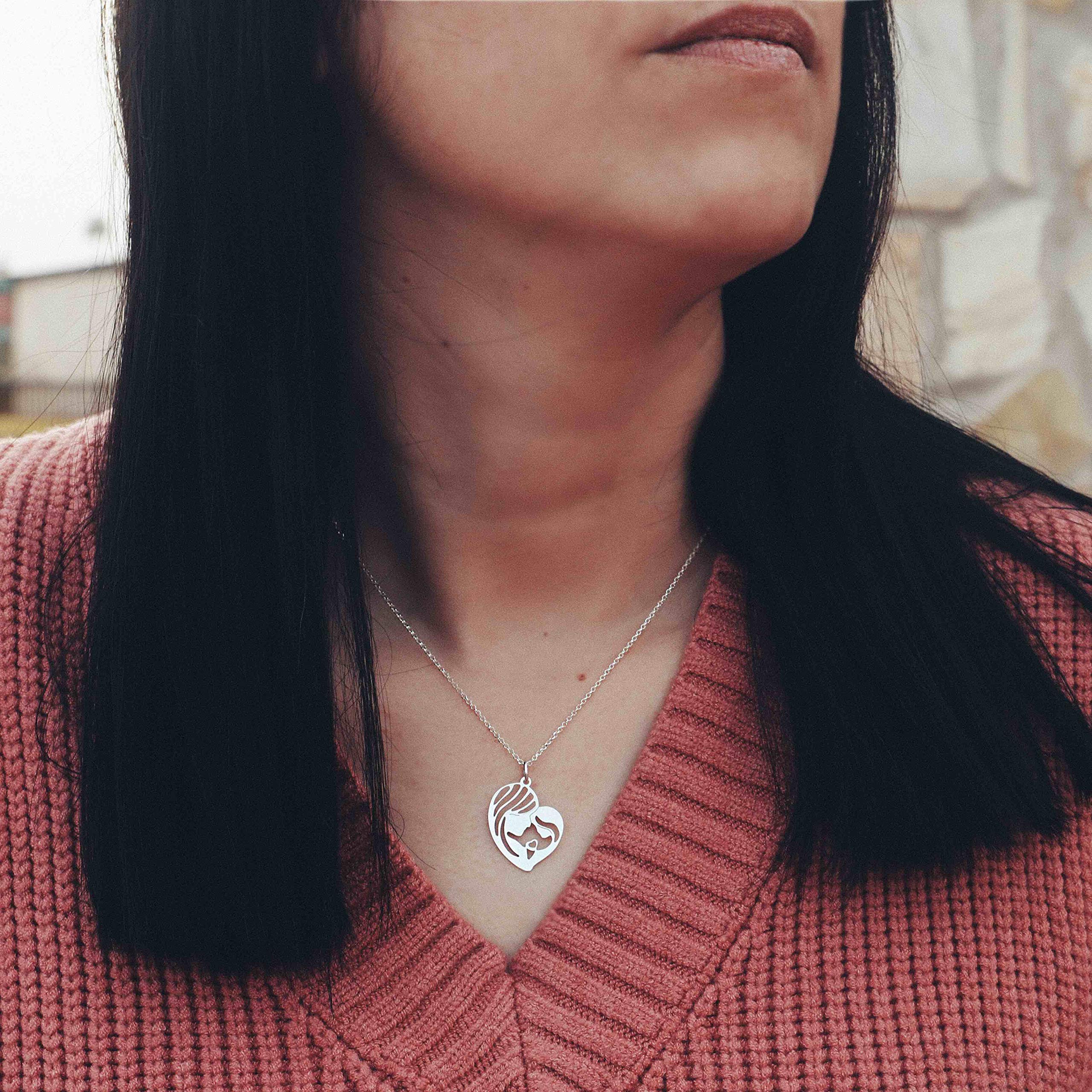 Collar Mamá en Plata de Ley 925 - Colgante para el día de la madre en forma de Corazón - Regalos para mamá