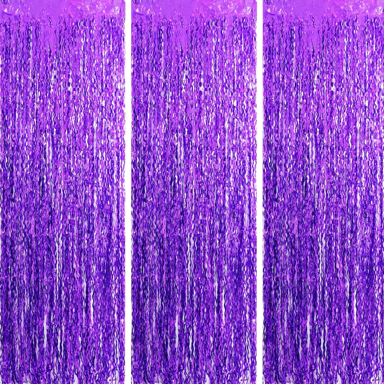 TONIFUL 2Pcs Wavy Purple Metallic Tinsel Foil Fringe Curtain Laser Streamer | 3.3ftx6.6ft Photo Booth Backdrop Door Streamer Curtain, Props for Bachelorette Mermaid-Themed Birthday Graduation Decoration