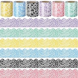 Fuutreo 6 Roll 197 ft Colorful Composition Bulletin Board Borders Composition Notebook Classroom Decoration Scalloped Rolled Border Trim Marble Cover Decor for Back to School Chalkboard Office Wall