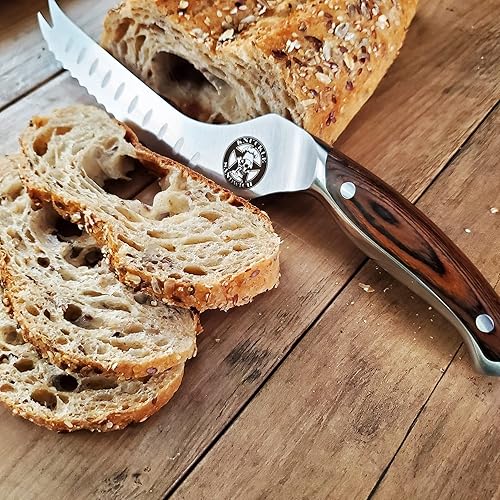 Miniatura 5 de Ergo Chef Guy Fieri Knuckle Sandwich Off-Set Cuchillo de utilidad dentado de 6 pulgadas, hoja de acero inoxidable 7CR17MoV de alto carbono, punta de