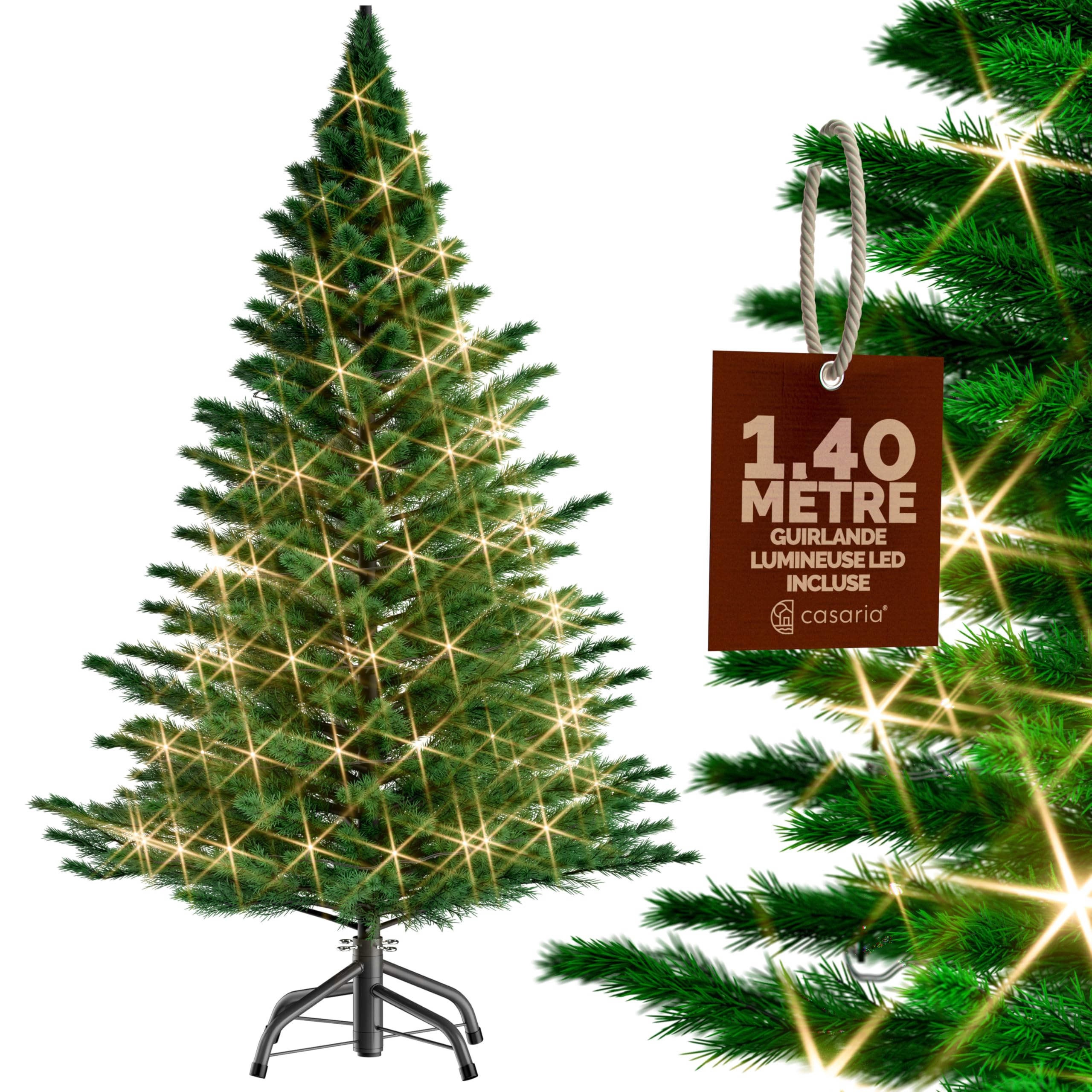 CASARIA® Sapin de Noël Artificiel 140 cm Vert Guirlande Lumineuse LED Arbre Imitation Parfaite PE 470 Branches Pied métal décoration réutilisable