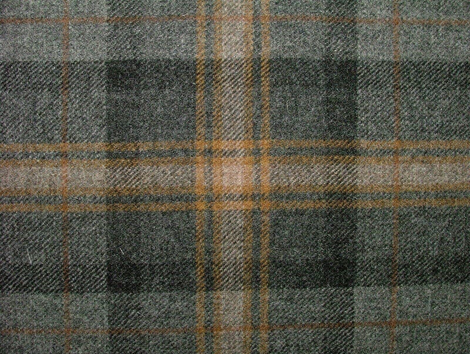 100% Shetland Wool Tartan Check Upholstery Curtain Cushion Fabric - Grey and Gold - Sample