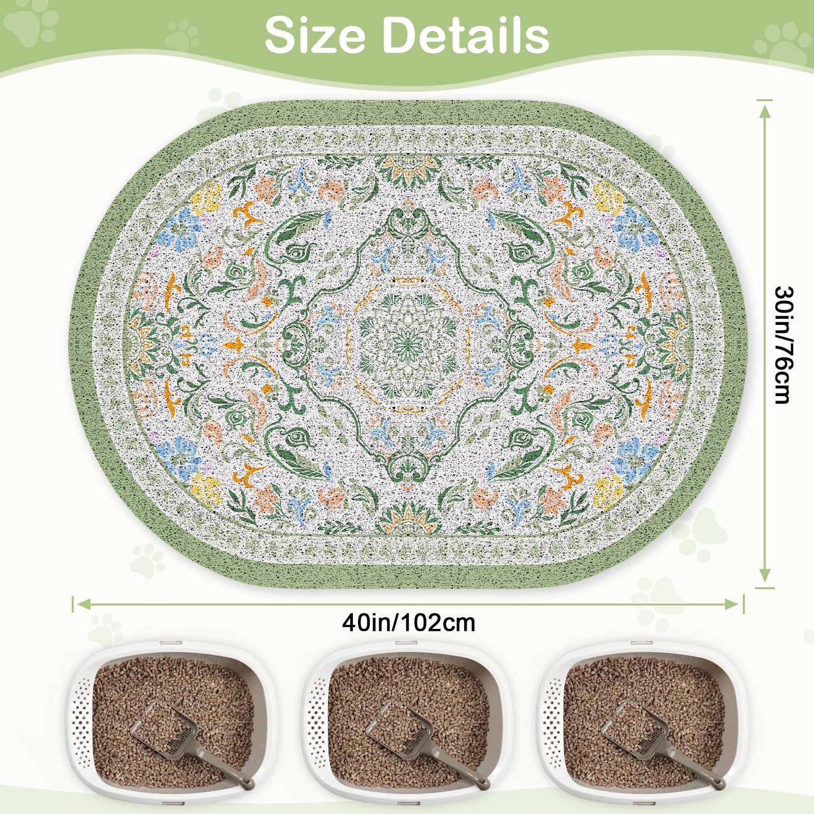 Bienbee Katzenklo Matte, Jumbo-Größe, 101,6 x 76,2 cm, Jumbo-Katzen-Matte mit rutschfester Unterseite, leicht zu reinigen, Katzenzubehör, Essentials für den Innenbereich, Kätzchen-Boden, Bohnengrün