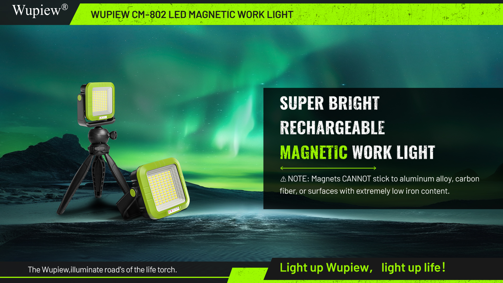 Wupiew Magnetic Work Light Rechargeable Led Tripod Worklight