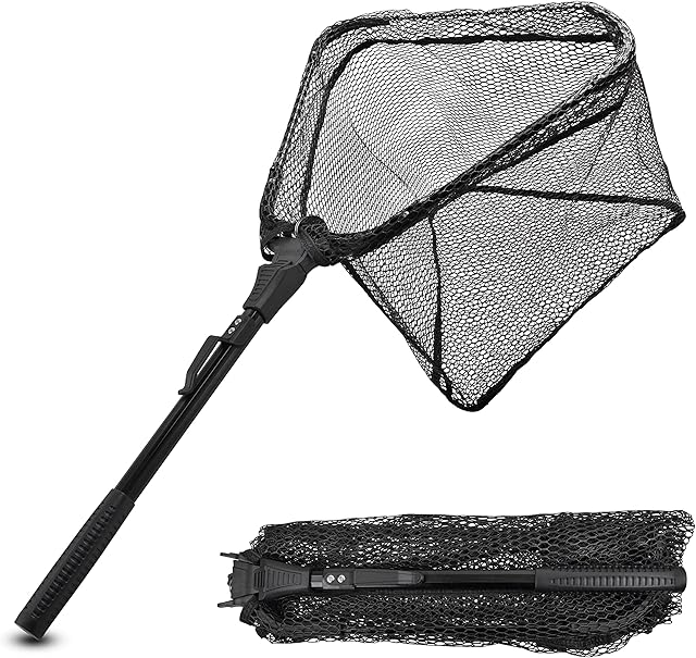 Telescopic Fishing Landing Net Folding Collapsible Dip Net Aluminum Alloy Frame Handle Pole Extensible Fishing Net Freshwater Saltwater for Bass Trout Walleye Kayak