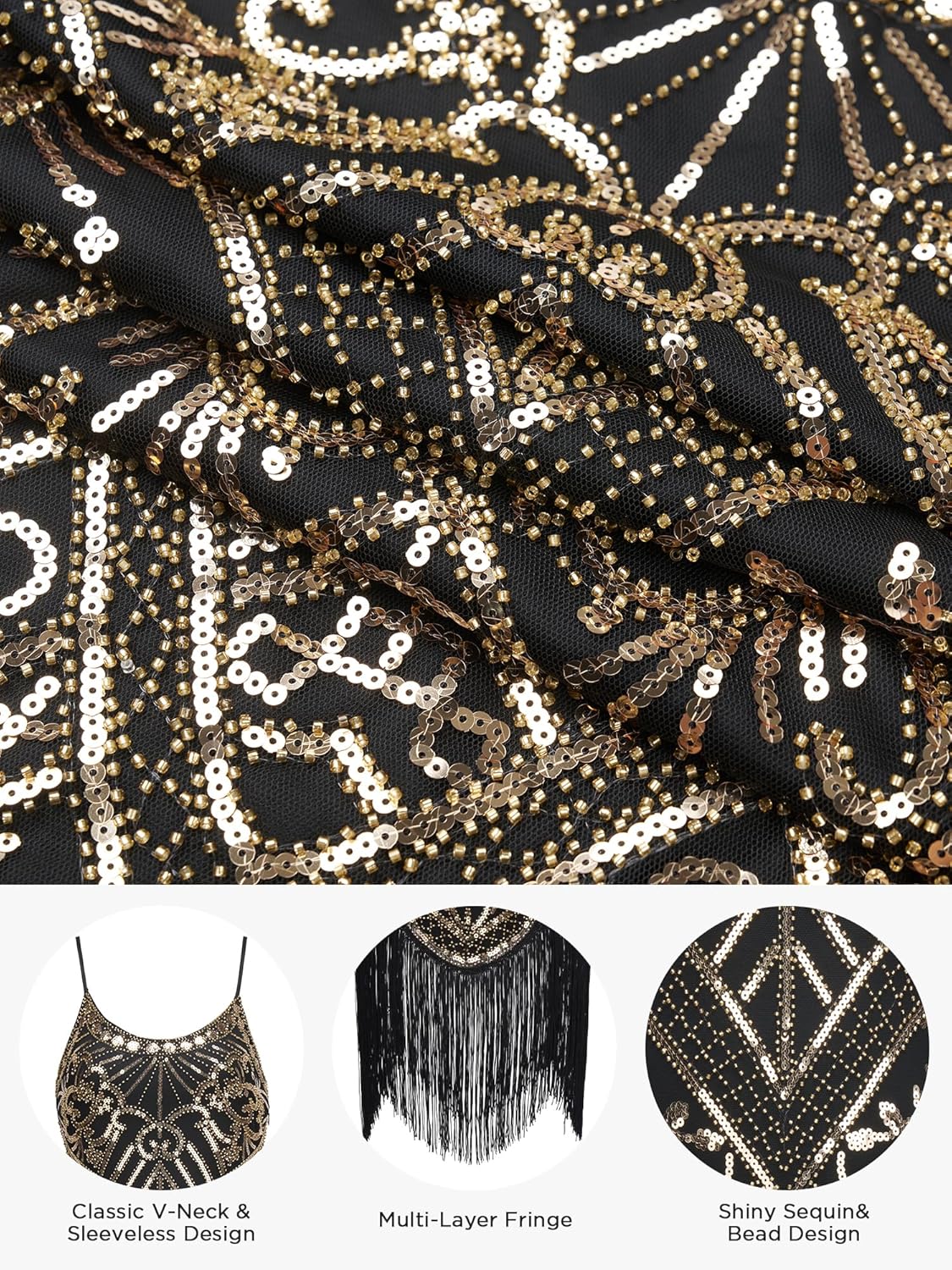 YESSA Women's Flapper Dresses 1920s,Great Gatsby Dresses Sequin Fringe Cocktail Dress Roaring 20s Dress for Harlem Nights - Image 4