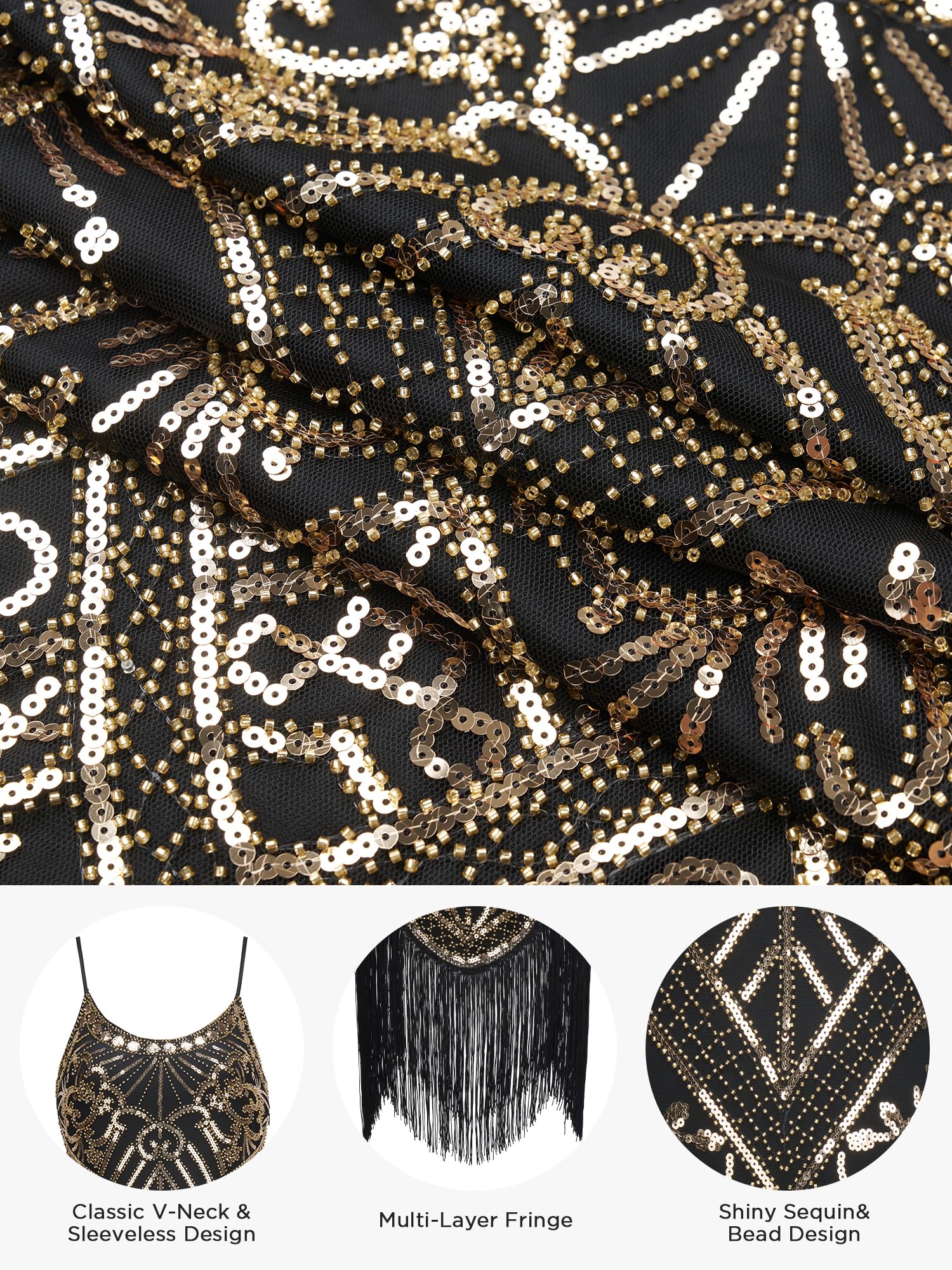 YESSA 20er Jahre Kostüm Damen, Gatsby Kleid mit Accessoires Set, Charleston Flapper Outfit Costumes