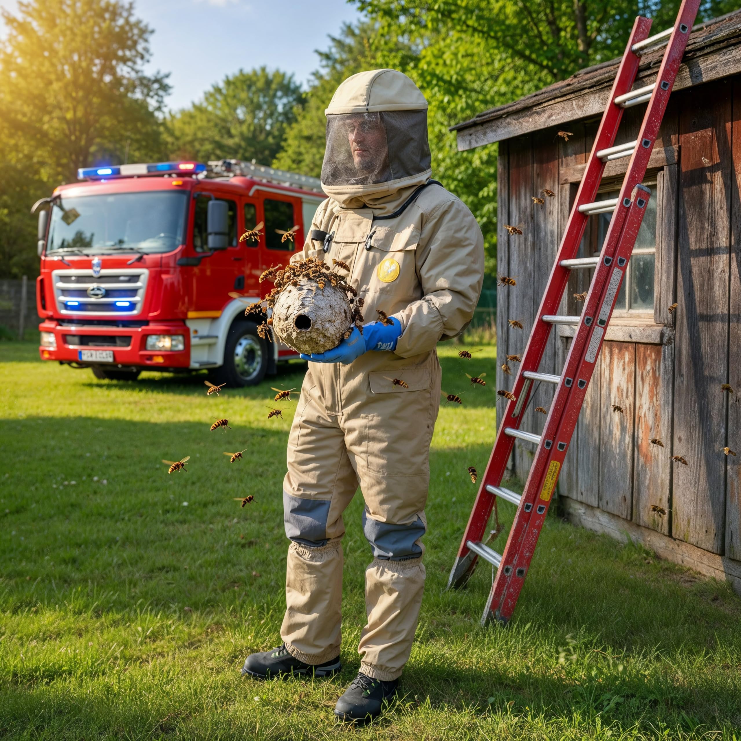 LYSON | Combinaison de Protection pour l'Élimination des Guêpes et Frelons | Set avec Casque, Écran Facial et Gants | Certifié | Contre le Frelon Asiatique | Taille XXL