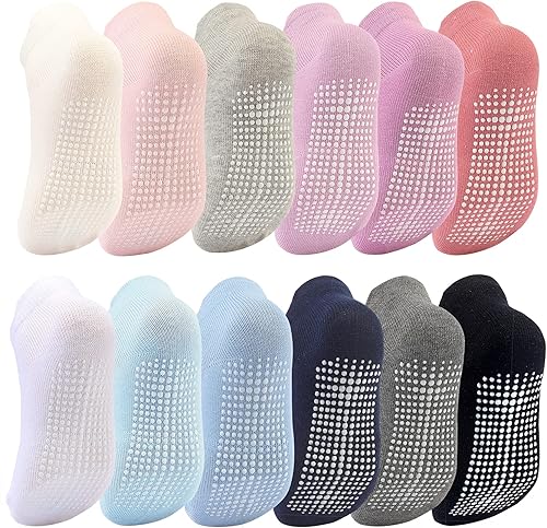Dicry - Calcetines antideslizantes de tobillo para niños pequeños, con agarre antideslizante para bebés, niños y niñas
