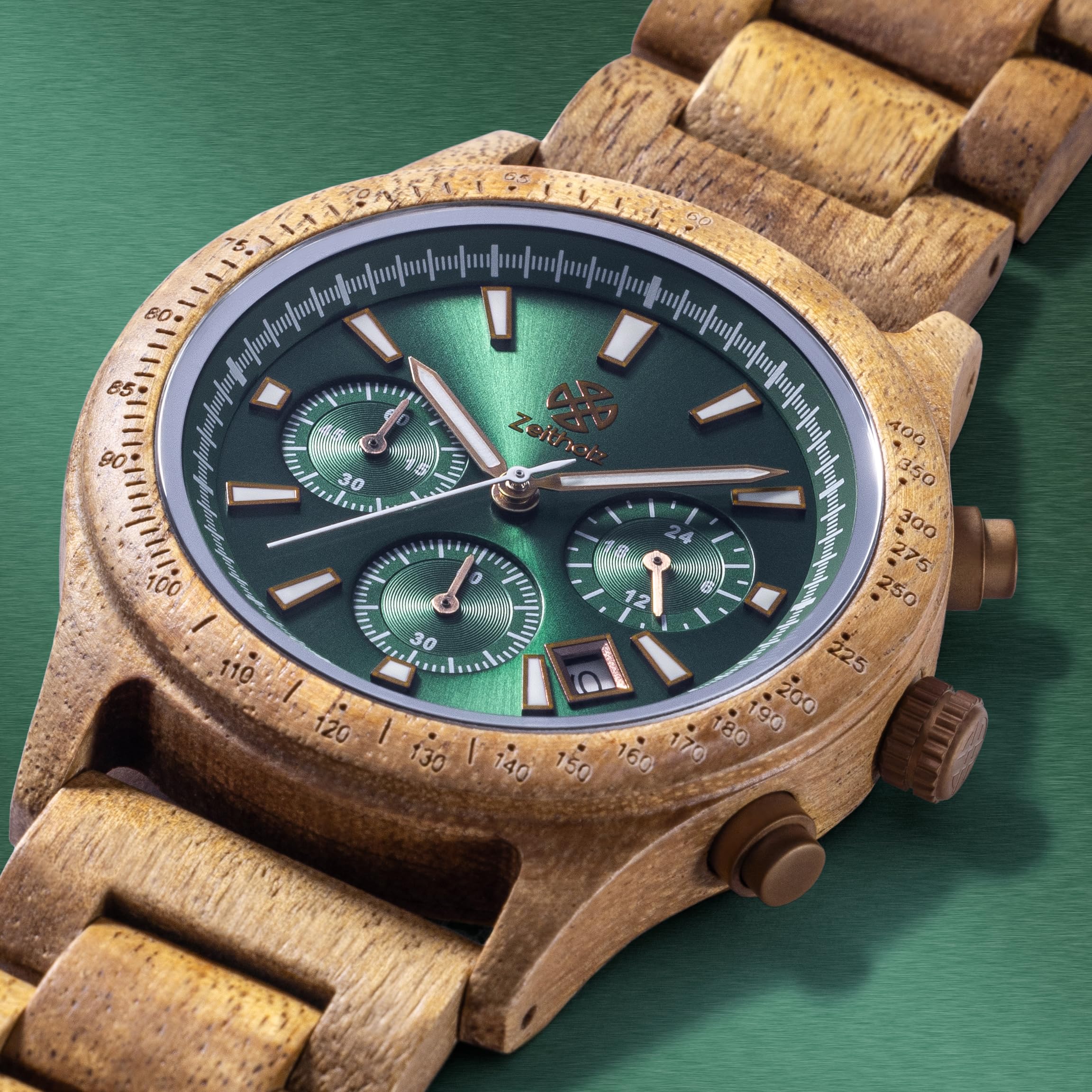 Orologi in Legno per Uomo, Orologio di Legno, Regali, Orologio Cronografo, Analogico, Calendario. Nuovo Bergen 42mm, Legno Naturale al 100% con Movimento al Quarzo Giapponese