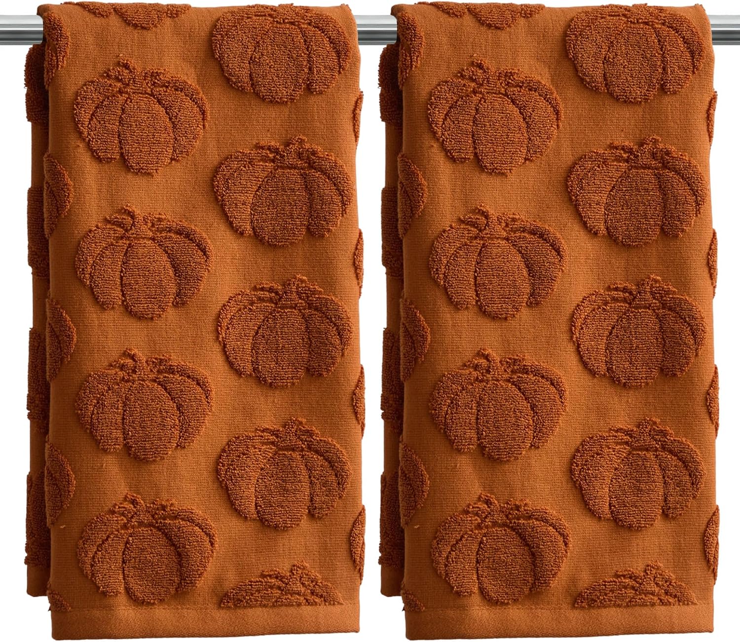 Fall Hand Towels 13.7x29.5 inch Set of 2 Autumn Thanksgiving 3D Rust Pumpkin Reversible Soft Absorbent Decorative Towels for Bathroom Kitchen Bar MJ03A