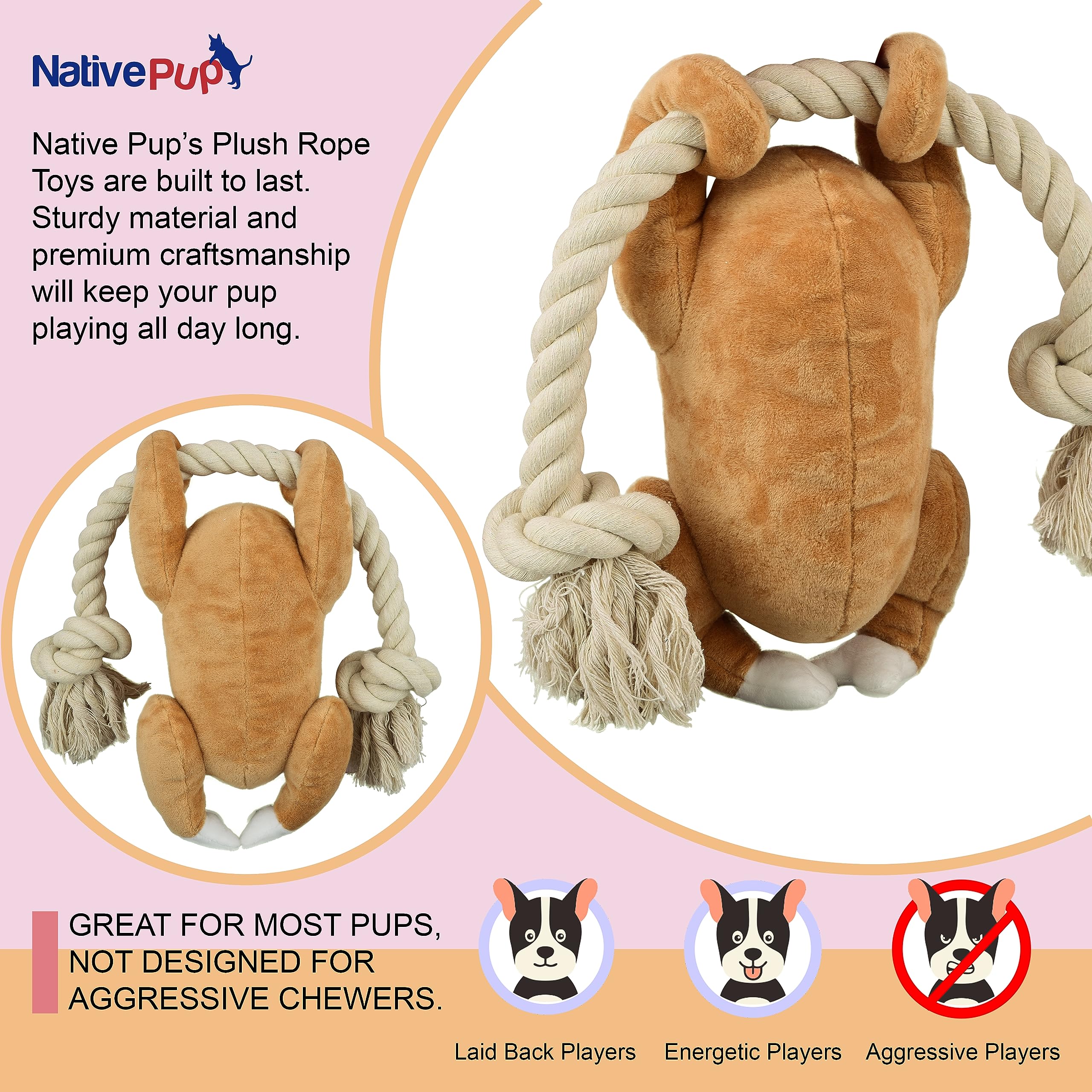 Native Pup Hundespielzeug Mit Seil & Quietscher – Lustige Motive Wie Avocado, Kuh, Hai & Mehr