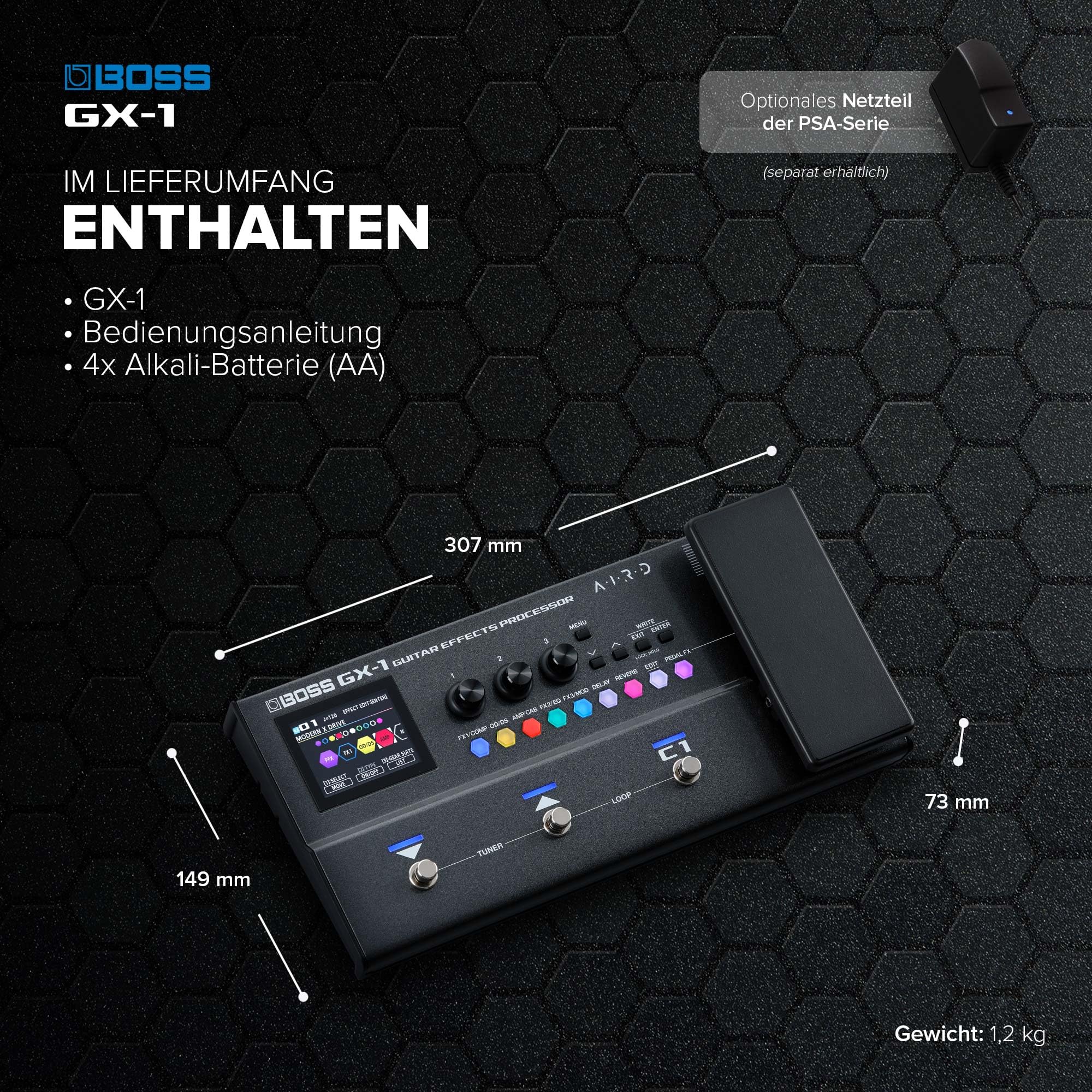 BOSS GX-1 | Ultraportabler Gitarren-Effektprozessor | Legendäre Verstärker & Effekte | Hochwertige AIRD Soundengine | Ideal für Gitarren-Einsteiger | Bluetooth | Flexible Stromversorgung