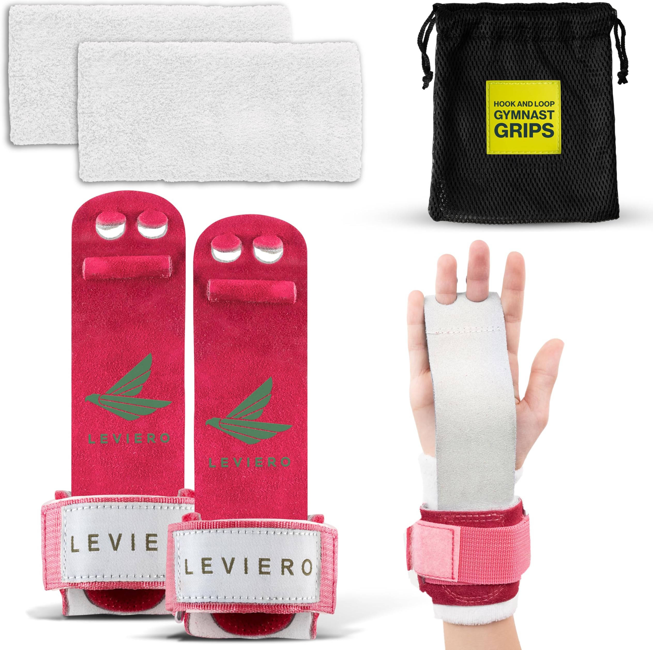 Gymnastics Grips Set, Grips for Gymnastics Girls, Dowel Grips with Soft Leather, Hook and Loop Wrist Straps, and Adjustable Finger Holes, for All Ages