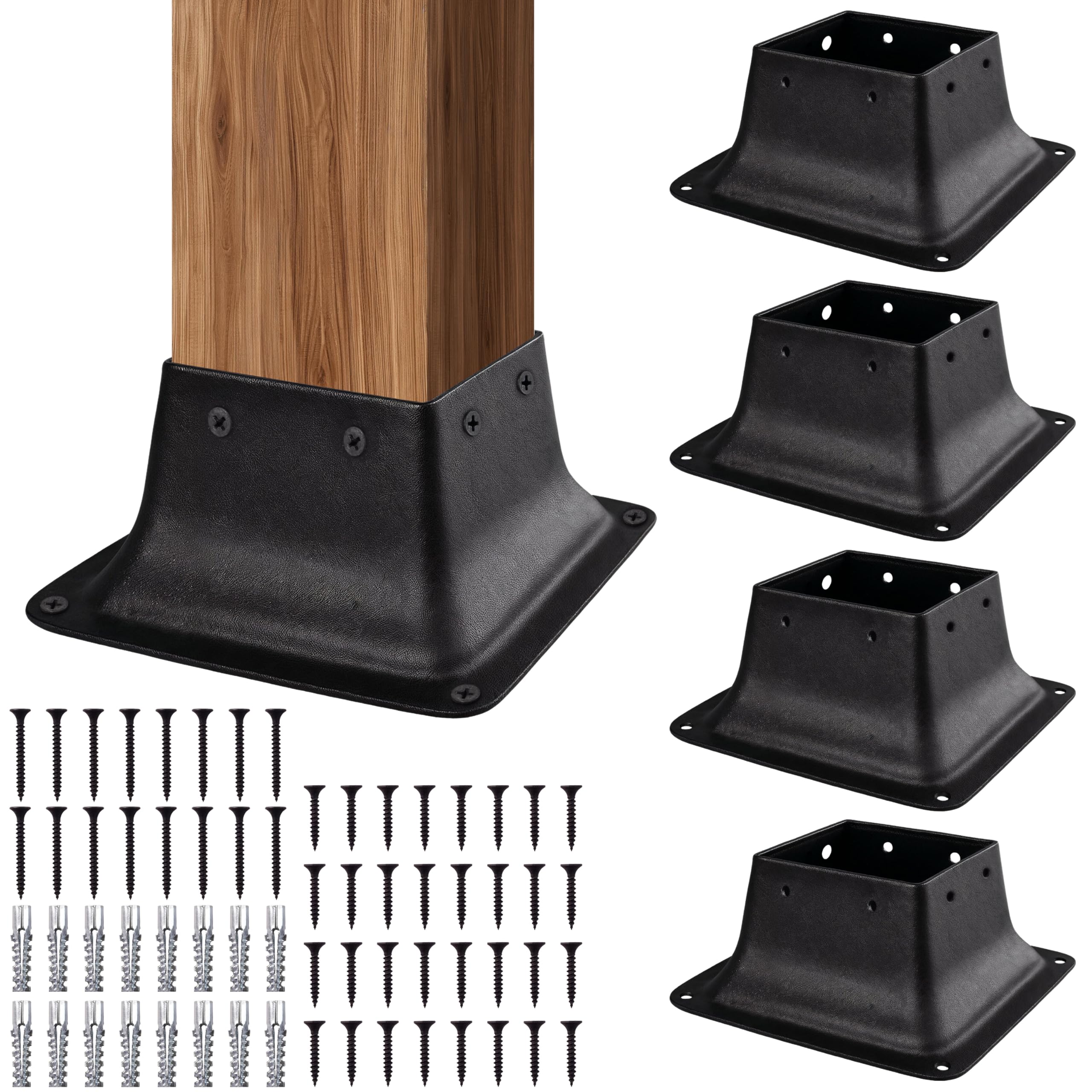 LADECH 4x4 Post Bases, Sturdy Post Base Brackets & Internal Railing Anchors for 4x4 Wood Posts (3.5"x3.5"), Powder Coated Steel for Deck, Fence, Porch