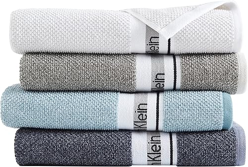 Miniatura 5 de Calvin Klein Grindle Logo Band Impreso 1 toalla de mano de rizo - 18 x 32 pulgadas, 100% algodón 500 GSM (verde azulado)