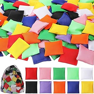 100 Pack Bean Bags for Tossing Small Mini Colorful Cornhole Bean Bags Bulk for Tossing Game Nylon Bean Bags Sack Tossing Bean Bags for Kids Outdoor Hand Toss Games Party Supply, 2.4 x 2.4 Inch
