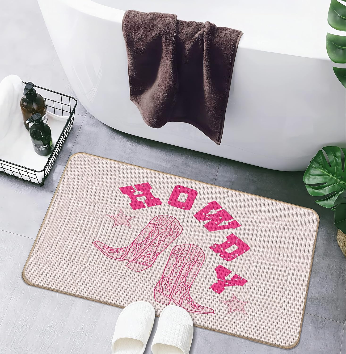 Retro Hot Pink Preppy Howdy Western Cowboy Cowgirl Boots Door Mat Doormat,17"X30" Decorative Dorm Indoor Outdoor Entry Door Mat,Western Welcome Mat Decor,Cowgirl Gifts for Teen Girls Women