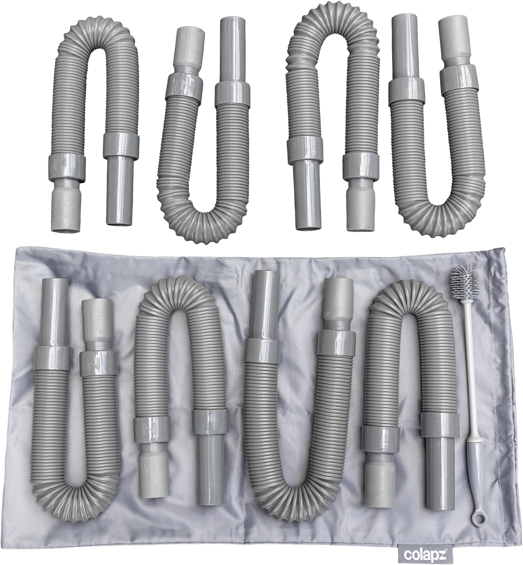 Colapz Caravan Accessories, Collapsible, Flexible & Extendable Waste Pipe System (8 X 1m Pipes, Carry Bag, Cleaning Brush)
