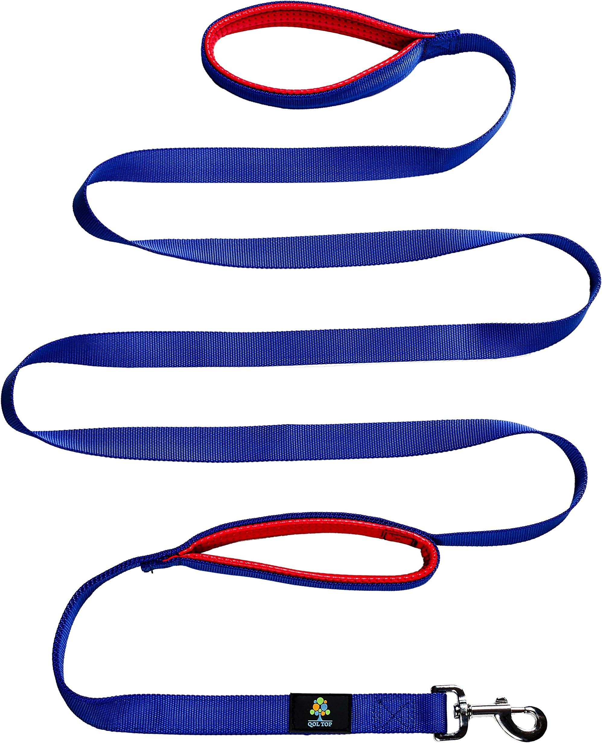 Dog Leash, 8 ft, Blue, 2 Handles, Nylon, 1 pcs.