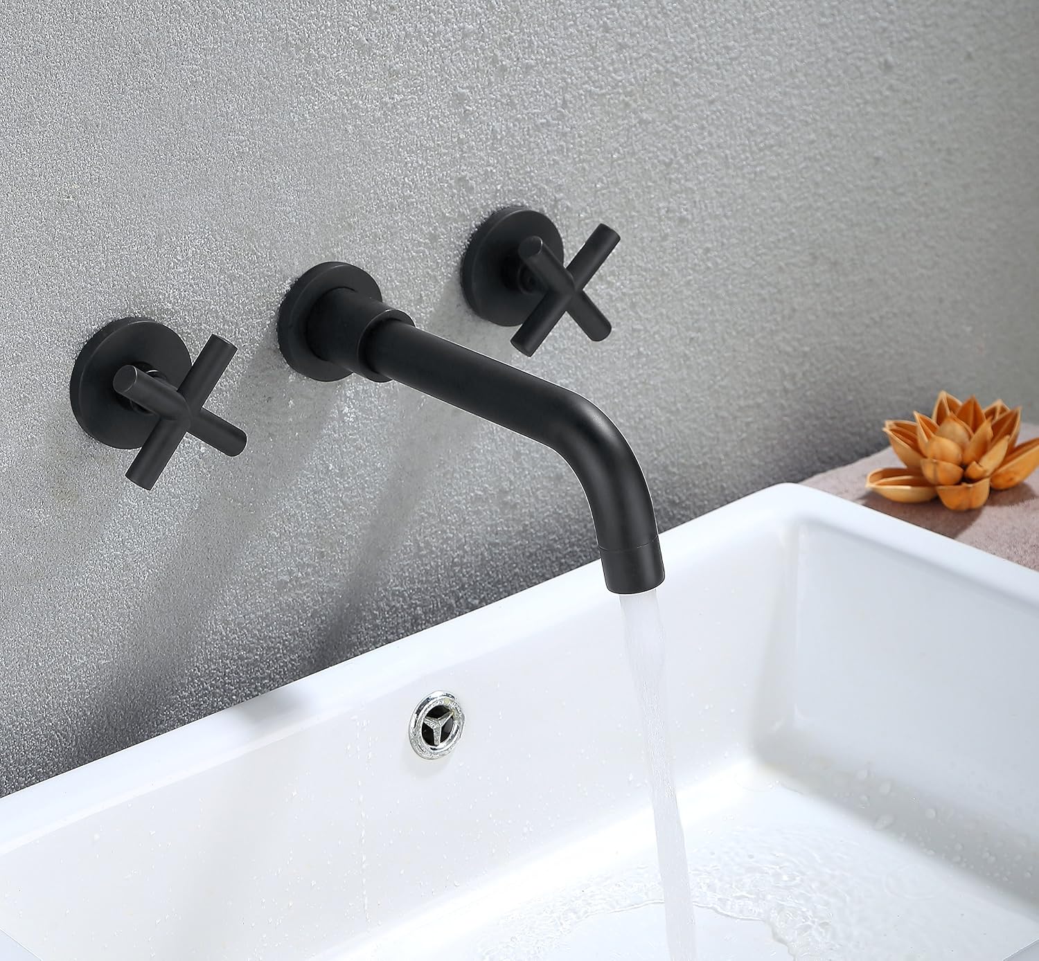 RBROHANT Wall Mount Matte Black Bathroom Faucet installed above a white sink