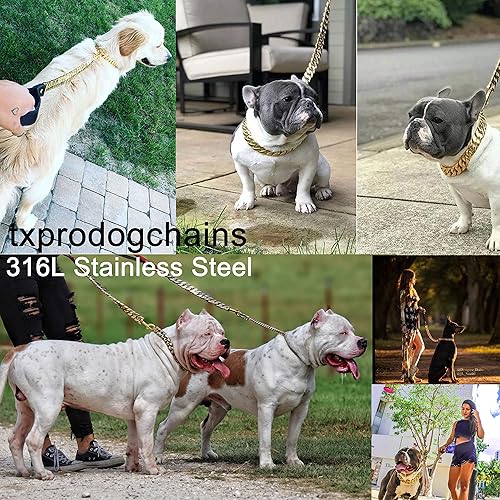 Miniatura 7 de txprodogchains - Correa grande a prueba de mordidas para perros grandes, correa de cadena dorada de 1.28 pulgadas de grosor con mango acolchado de
