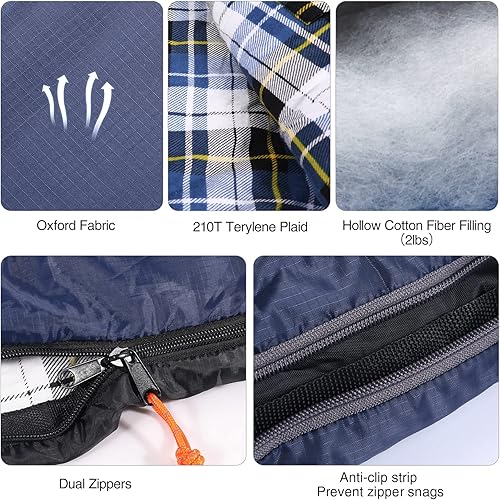 Miniatura 3 de REDCAMP Saco de dormir de franela para adultos, cómodos sacos de dormir de algodón para acampar con capucha desmontable, rojogrisazul