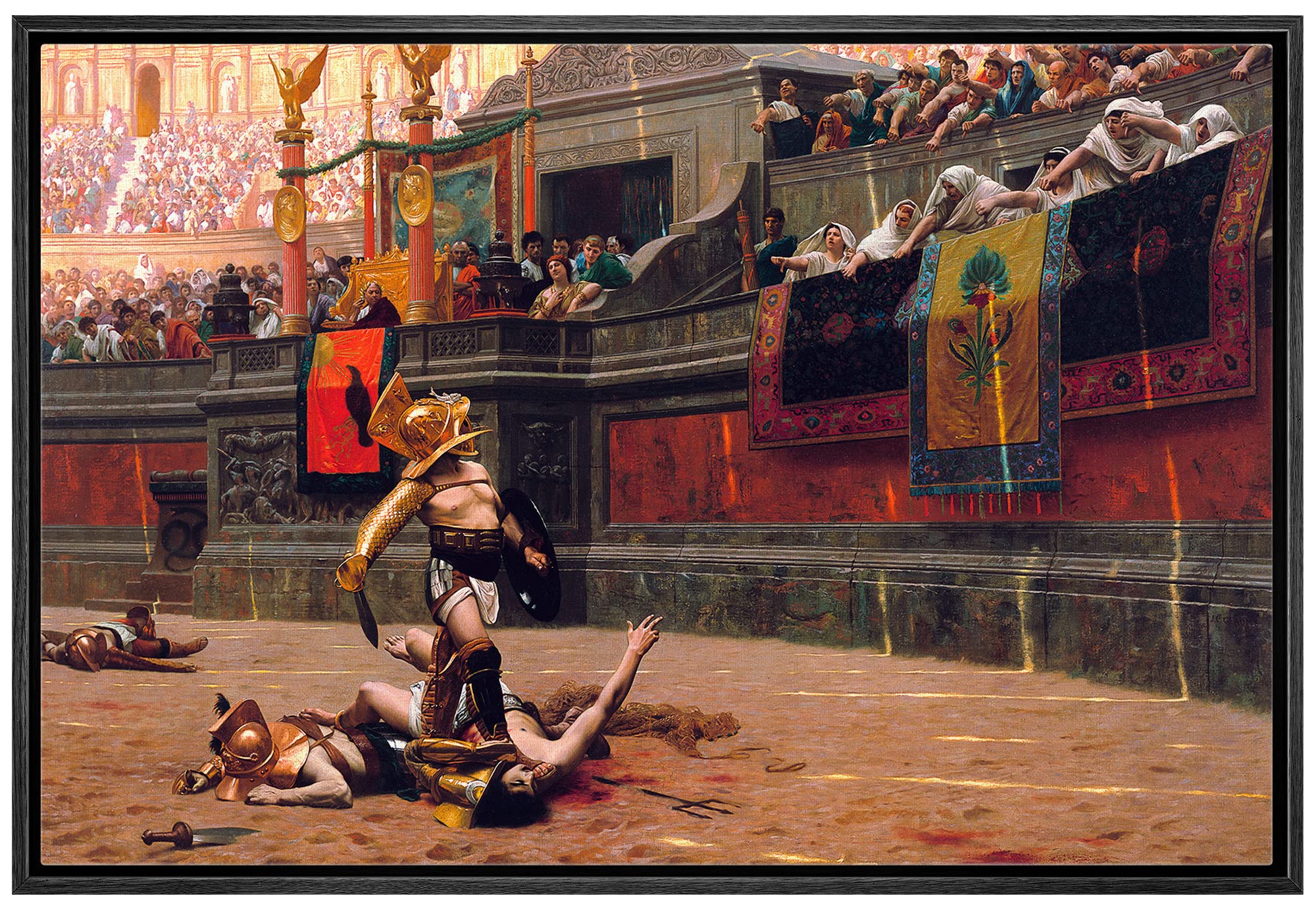 wall26 - Pollice Verso by Jean-Leon Gerome - Framed Canvas Print Wall Art Famous Painting Reproduction - 24"x36" Black