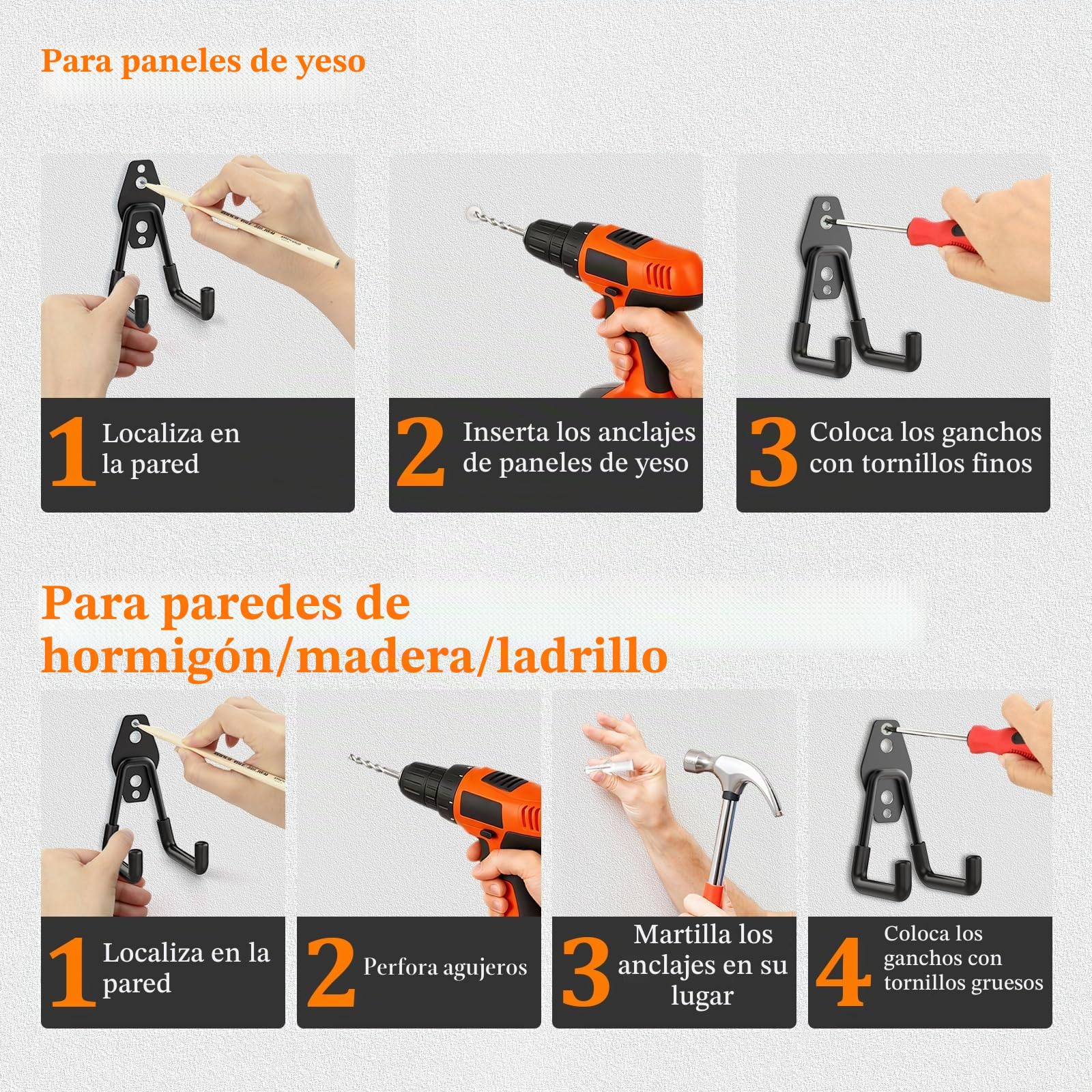 Housolution Ganchos de Acero, 30 Pcs, Negro | Antideslizante con Revestimiento Antideslizante,Ganchos Pared con Organizador de cables para Bikes, Herramientas, Escaleras
