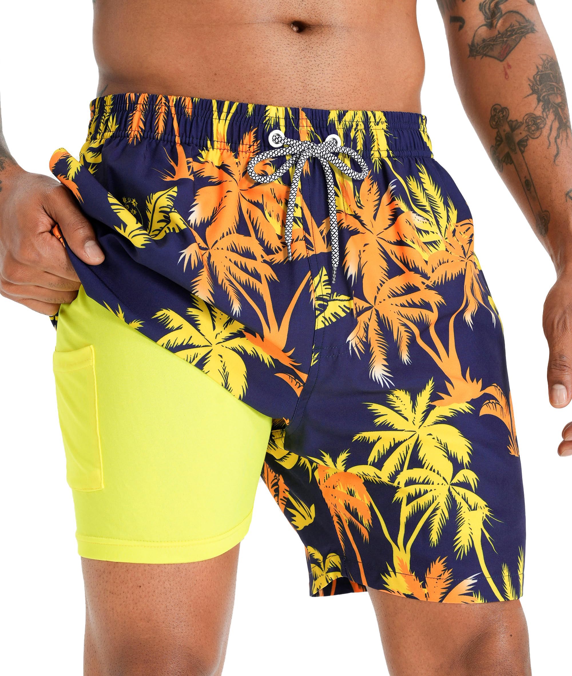 APTRO Men's Swim Trunks with Compression Liner 5 Inch Bathing Suit Beach Swimsuits