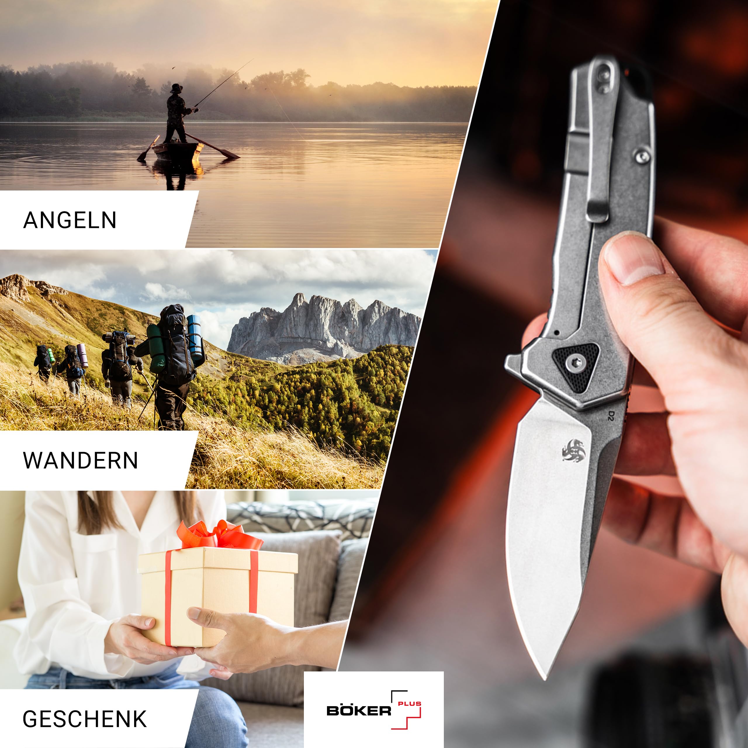 BÖKER PLUS® Gemtek Black G10 - Taschenmesser mit Flipper - Tactical Framelock Folder Knife - Einhandmesser mit D2 Droppoint Klinge legal - 1 Hand Klappmesser taktisch mit G10 Griff schwarz & Clip